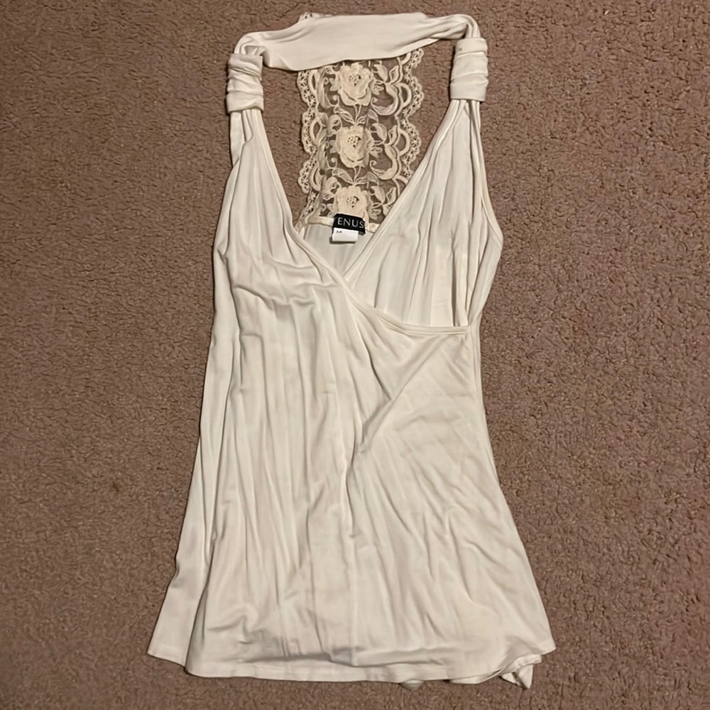 Off white lace back tank top